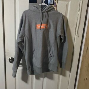 supreme grey and orange box logo hoodie.